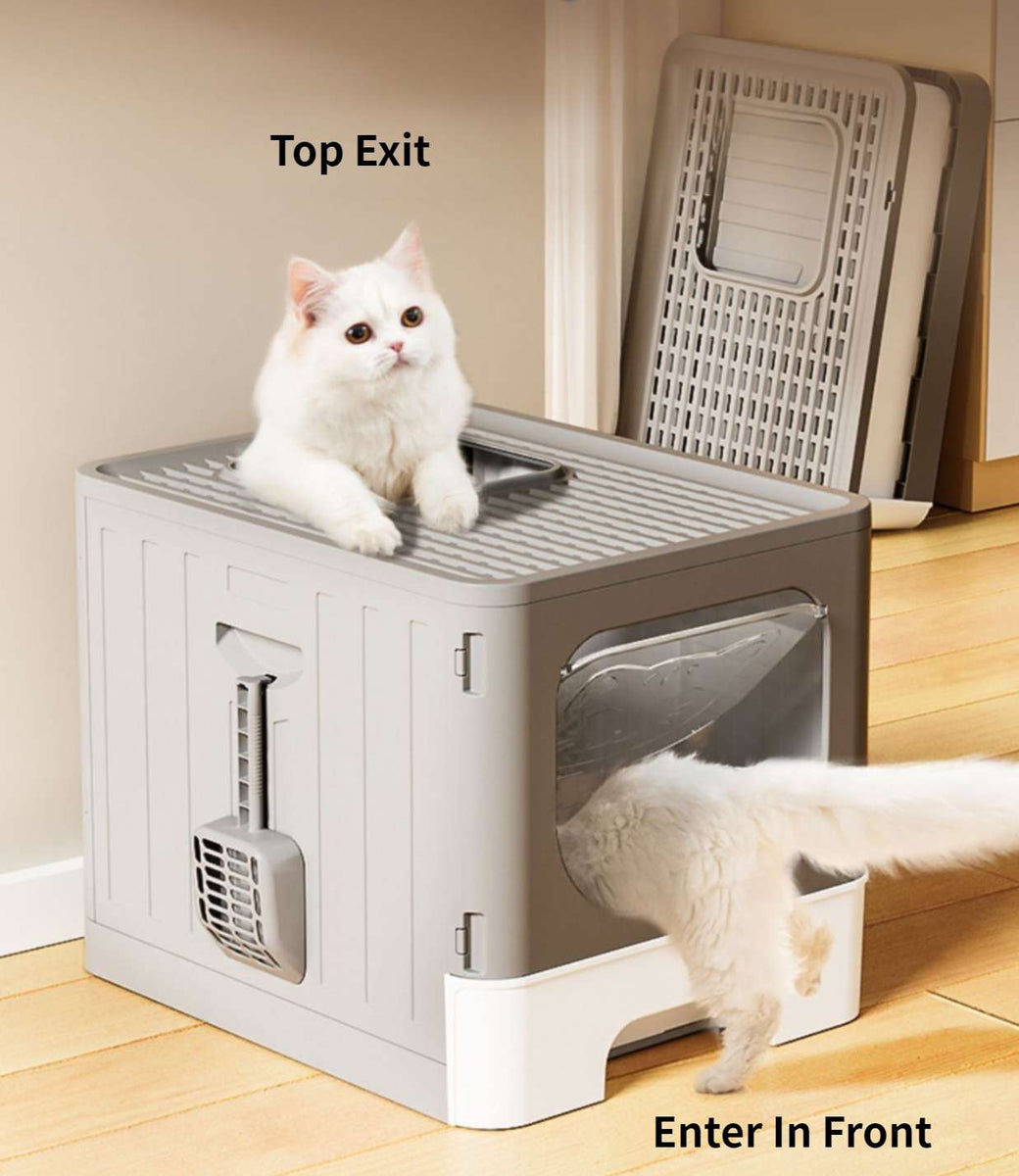 Photo inspiration: Visual Reference: Foldable Enclosed Cat Litter Box Top Exit No Mess Odor