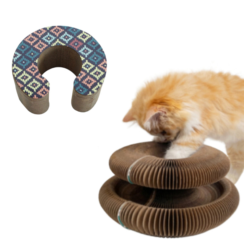 2PC Kitty Curls Cat Scratching Board - Foldable Accordion Toy With Balls For Cats & Kittens